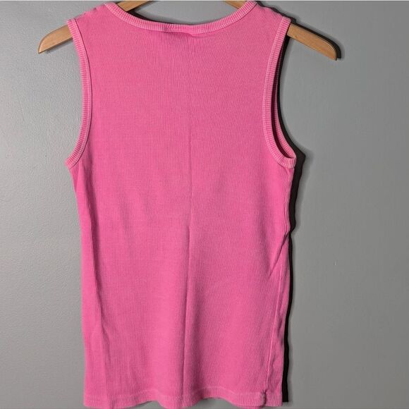 Fresh Produce Vintage Hot Pink V-Neck Ribbed Stetch Cotton Tank Top Size L - Picture 3 of 8